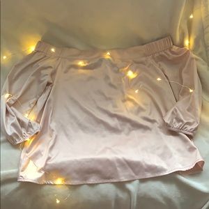 Pink Satin Half-Sleeve Off The Shoulder Top